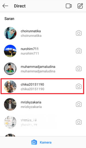 Cara Mengirim Stiker di DM Instagram 2 pilih kontak yaang akan di kirimi stiker