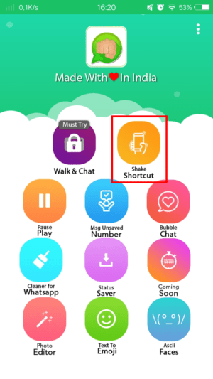 Cara membuka WhatsApp dengan menggoyangkan HP 1 Pic 1 - masuk menu “shake shortcut” dengan cara men-tab-nya.
