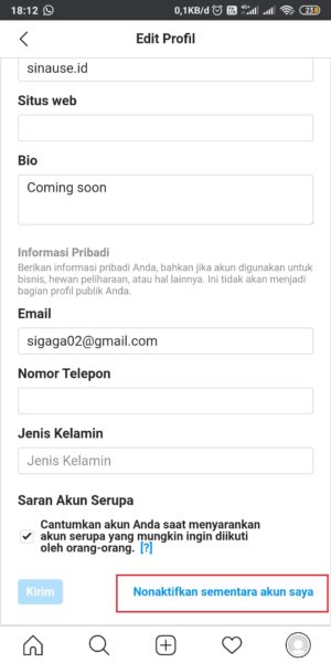 Cara menonaktifkan akun Instagram sementara 3 Scroll ke bawah, cari Menonaktifkan Akun Sementara