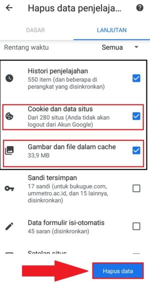 Apa itu cookies dan cache? Apa bedanya? 5 Memastikan cache dan cookie telah ter-ceklist untuk menghapus