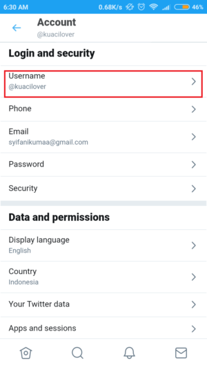 Cara mengganti username twitter lewat HP ataupun PC 11 tap "username" untuk mengganti nama pengguna