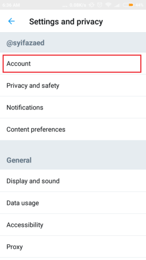 Cara mengganti username twitter lewat HP ataupun PC 17 tap "account"