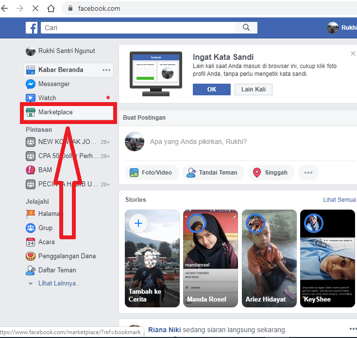 Cara Mencari Barang di Marketplace Facebook 1 klik icon marketplace