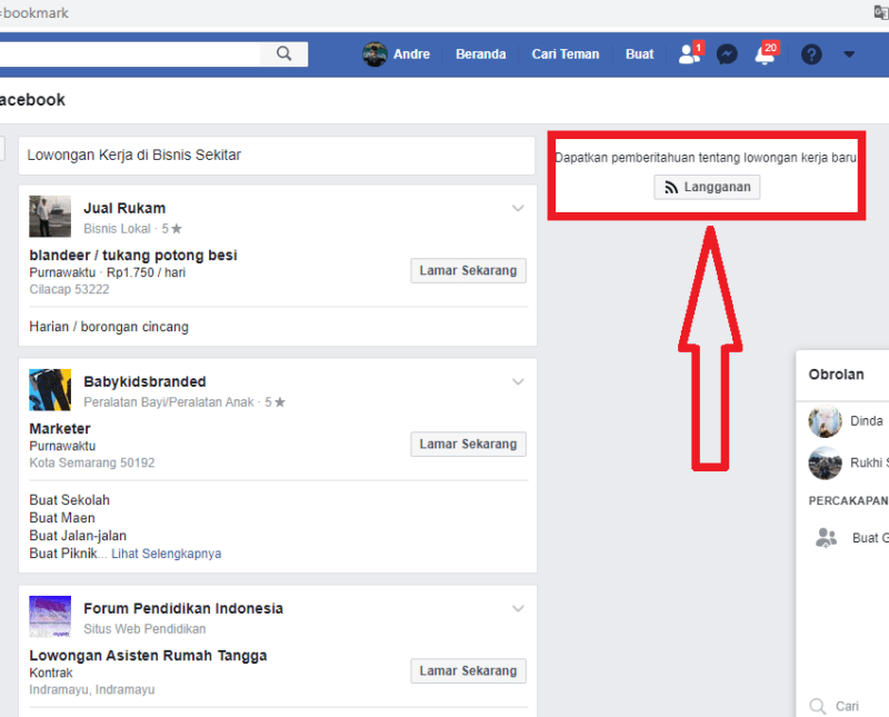 Cara mencari lowongan kerja di facebook 2 klik langganan