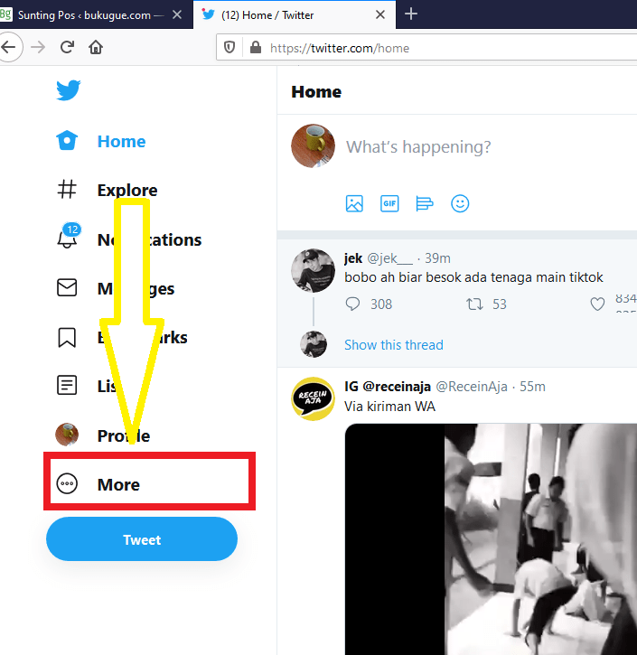 Cara mengubah tampilan twitter jadi gelap dengan dark mode 19 klik more