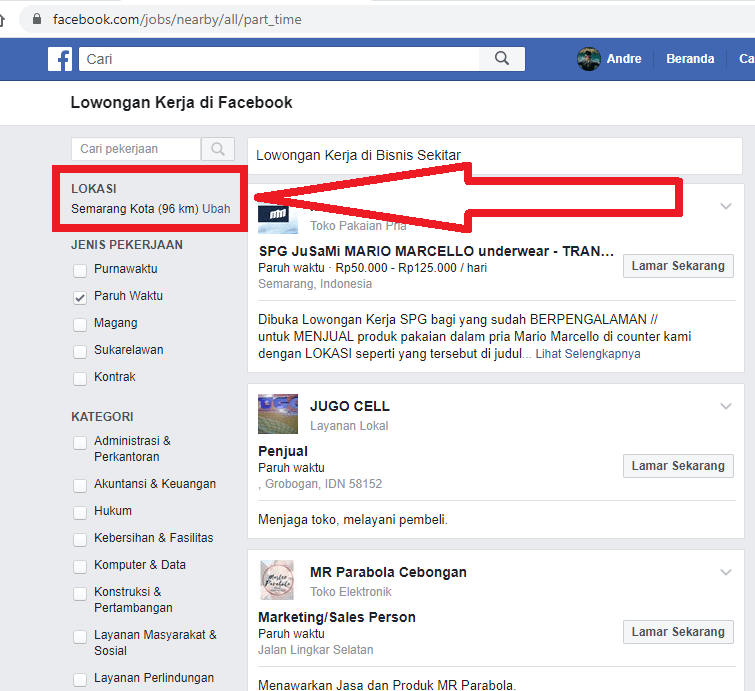 Cara mencari lowongan kerja di facebook 5 klik untuk ubah kota yang kalian inginkan