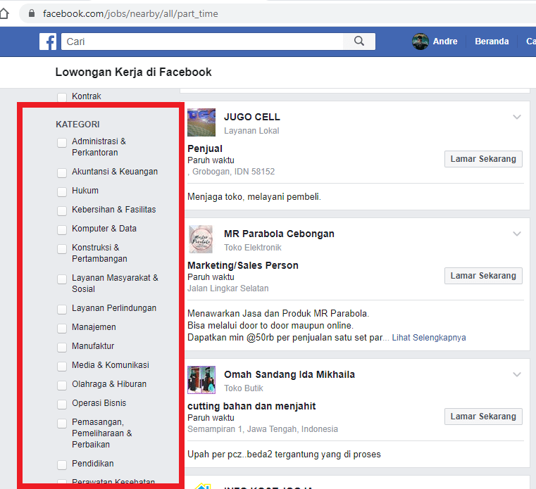 Cara mencari lowongan kerja di facebook 4 pilih kategori sesuai keahlian