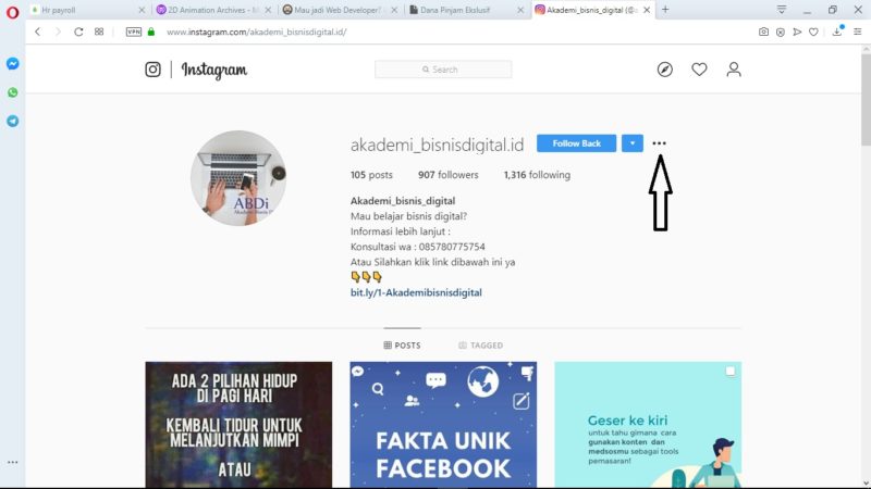 Cara mem-blokir akun orang di Instagram 8 Klik Lambang Titik 3