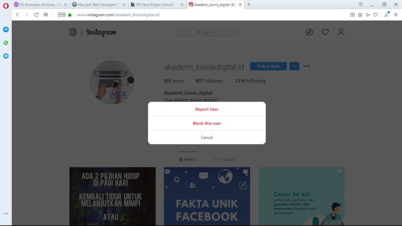 Cara mem-blokir akun orang di Instagram 9 Kik blok this user