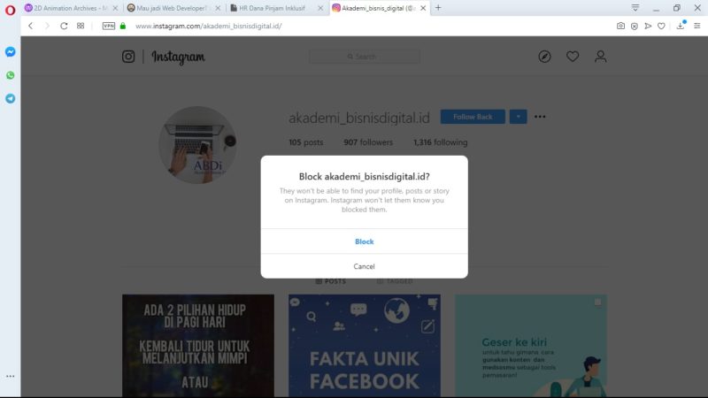 Cara mem-blokir akun orang di Instagram 10 Konfirmasi Blokir User