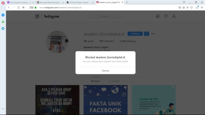 Cara mem-blokir akun orang di Instagram 11 Blokir Berhasil