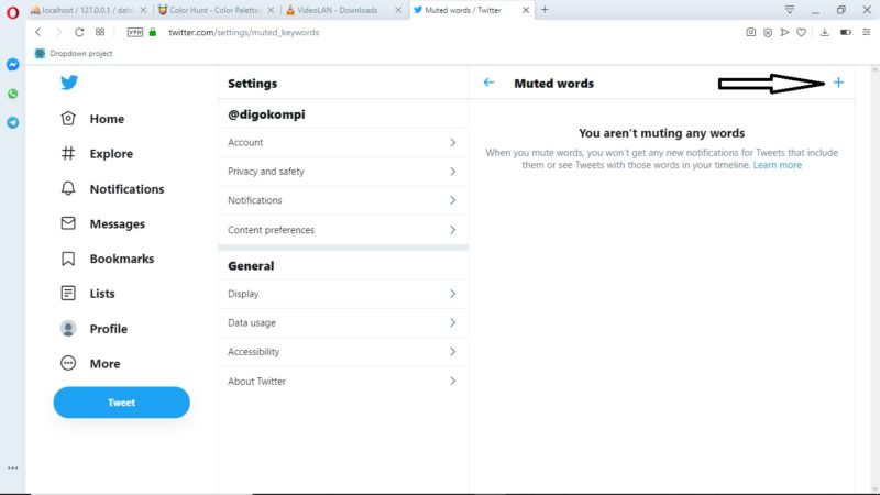 Cara membisukan kata tertentu di twitter 14 Pilih tanda Tambah