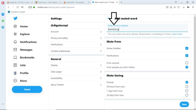 Cara membisukan kata tertentu di twitter 15 Masukkan Kata