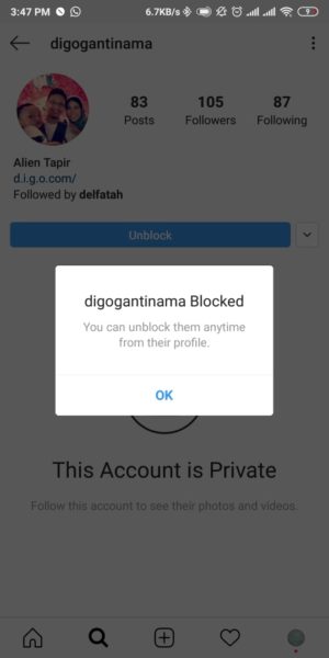 Cara mem-blokir akun orang di Instagram 6 Blokir Berhasil