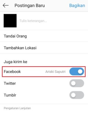 Cara menghubungkan Instagram ke Facebook 11 Memilih opsi membagikan ke sosmed tertaut