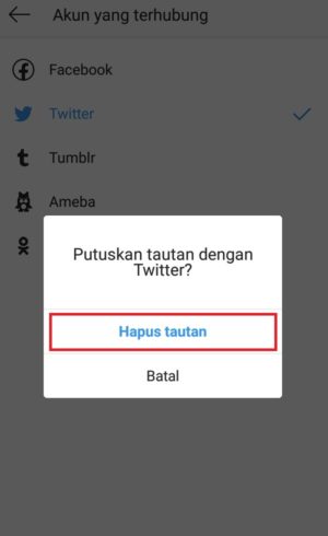 Cara menghubungkan Twitter ke Instagram 10 Menghapus tautan Twitter