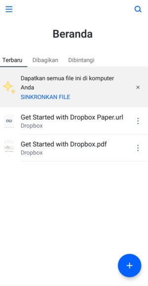 Layanan cloud storage gratis terbaik 3 Tampilan aplikasi cloud storage DropBox