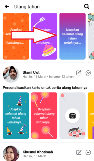 Cara mengirim kartu ucapan ulang tahun di Facebook 3 klik kartu ucapannya