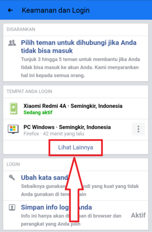 Cara logout akun Facebook dari perangkat lain 4 klik lihat lainnya