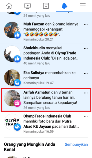 Cara mengirim kartu ucapan ulang tahun di Facebook 2 klik pemberitahuan ulang tahun