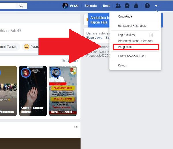 Cara mengganti url profil Facebook 5 Pilih "Pengaturan" untuk masuk ke pengaturan Facebook
