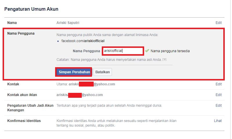 Cara mengganti url profil Facebook 7 memasukkan nama pengguna yang diinginkan