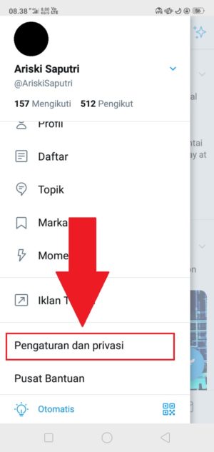 Cara mengganti email di akun Twitter 2 "Pengaturan dan Privasi" untuk masuk ke pengaturan Twitter