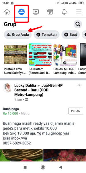 Cara Mematikan Notifikasi Grup di Facebook 1 Tap Icon Group, lalu pilih group anda