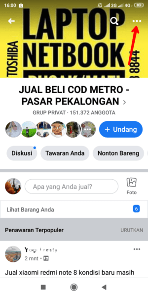 Cara Mematikan Notifikasi Grup di Facebook 3 tap ikon titik tiga