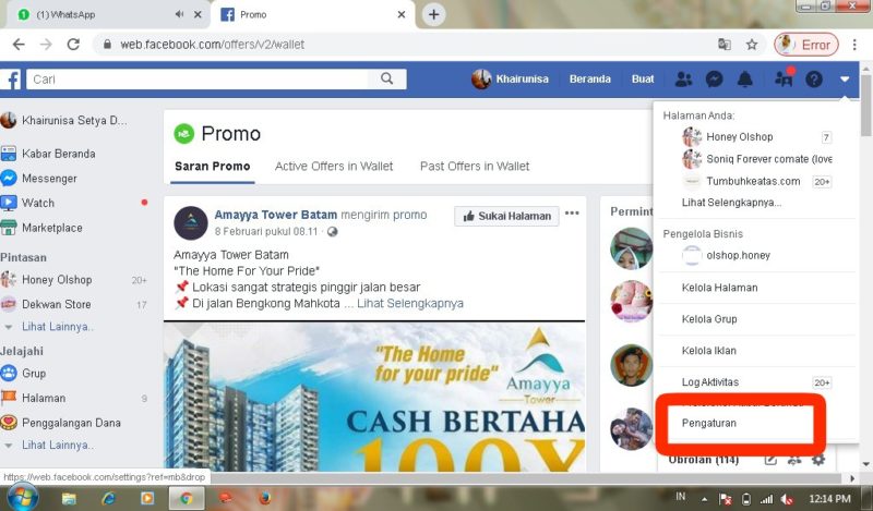 Cara Mematikan Notifikasi Grup di Facebook 14 Pilih menu pengaturan