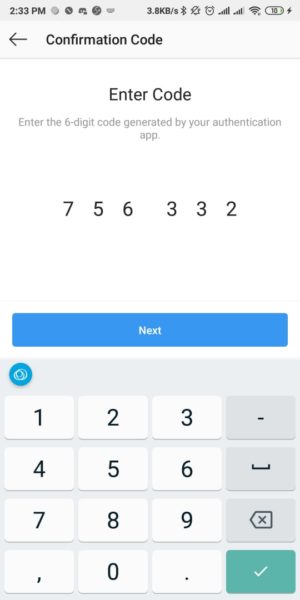 Cara mengaktifkan fitur "autentikasi dua faktor" di Instagram 13 Masukkan Kode dari Aplikasi