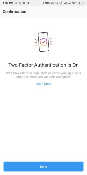 Cara mengaktifkan fitur "autentikasi dua faktor" di Instagram 9 Authentifikasi dua Faktor sudah aktif