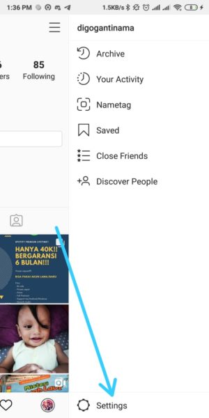 Cara mengaktifkan fitur "autentikasi dua faktor" di Instagram 2 PIlih Setting