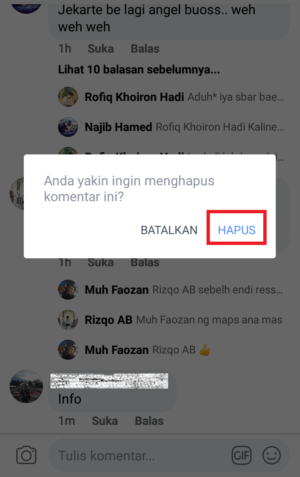 Cara menghapus komentar di facebook 20 klik hapus