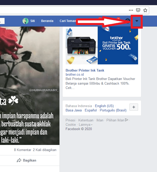 Cara menyembunyikan foto yang men-tag kita di Facebook 9 klik icon panah ke bawah