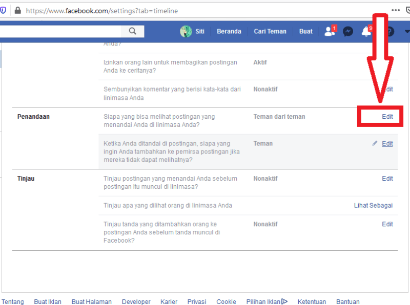 Cara menyembunyikan foto yang men-tag kita di Facebook 12 klik menu edit