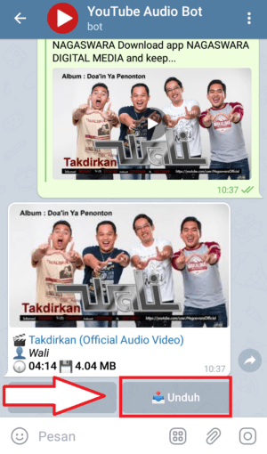 Cara download lagu dengan Bot Telegram 19 klik unduh