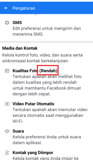 Cara menghemat kuota di Facebook Lite 9 kualatas yang di pilih