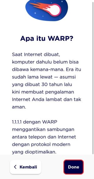 Apa itu aplikasi VPN? contohnya dan cara menggunakannya 3 "Done" untuk melanjutkan instalasi DNS 1.1.1.1
