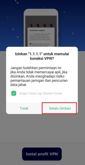Apa itu aplikasi VPN? contohnya dan cara menggunakannya 7 Izinkan aplikasi untuk dapat menginstal DNS 1.1.1.1