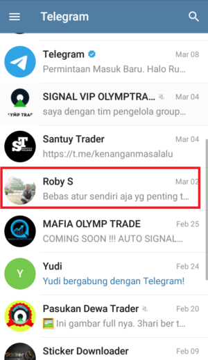 Cara download video Instagram dengan Telegram 3 pilih salah satu kontak teman