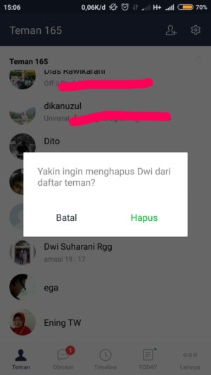 Cara menghapus teman di LINE 3 Tap "hapus"