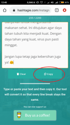 Cara membuat line break di caption Instagram 10 salin caption yang telah diketik