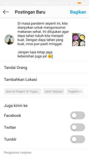 Cara membuat line break di caption Instagram 8 paste caption dengan spasi baris