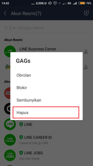 Cara menghapus teman di LINE 13 tap "hapus"