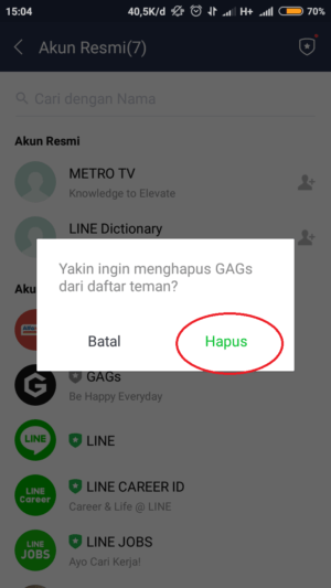 Cara menghapus teman di LINE 14 tap "hapus"