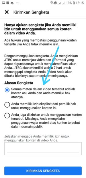 Cara mengatasi video yang disenyapkan di Facebook 2 pilih alasan sengketa