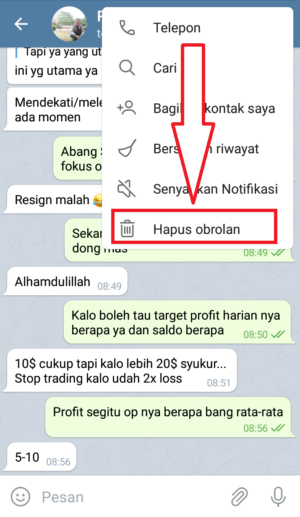 Cara menghapus chat di Telegram 9 klik hapus obrolan