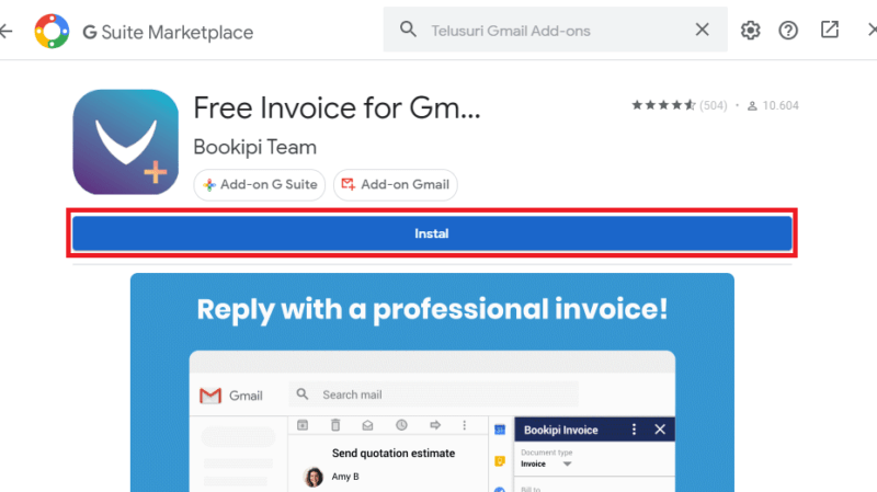 Cara membuat dan mengirim Invoice di email Gmail 7 klik install