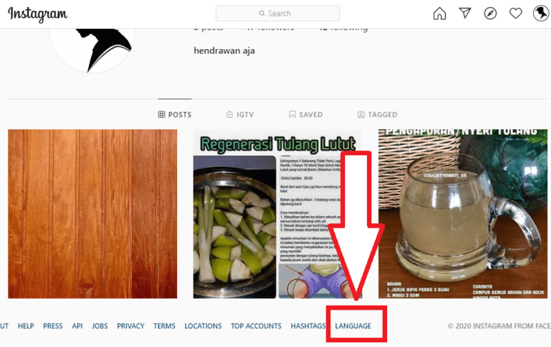 Cara mengganti bahasa di Instagram 9 klik language yang ada di bar bawah